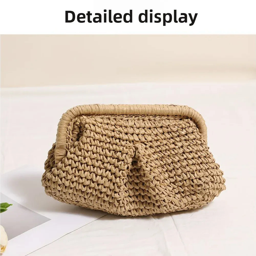 KissICON Beach Vacation Straw Metal Chain Crossbody –