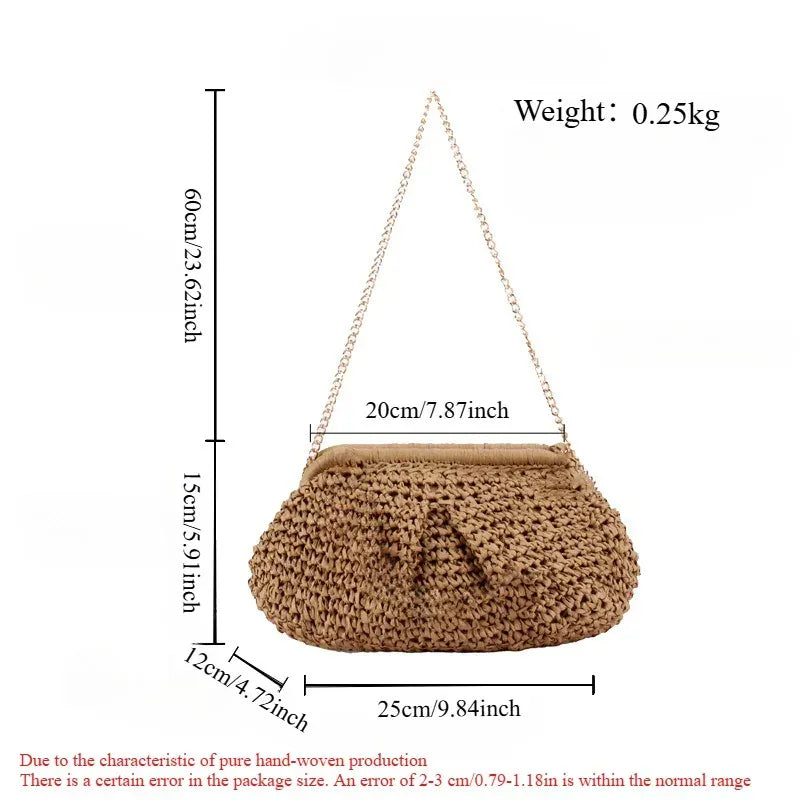 KissICON Beach Vacation Straw Metal Chain Crossbody –