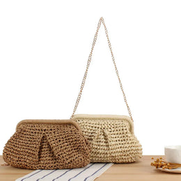 KissICON Beach Vacation Straw Metal Chain Crossbody –
