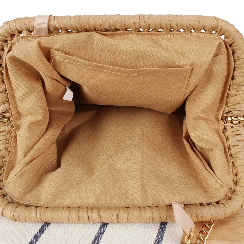 KissICON Beach Vacation Straw Metal Chain Crossbody –