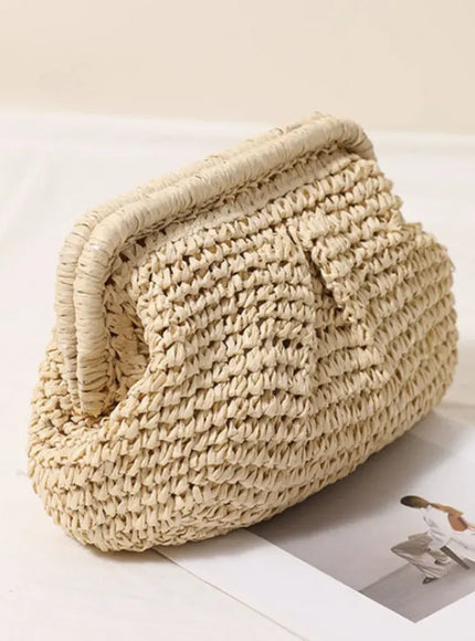 KissICON Beach Vacation Straw Metal Chain Crossbody –