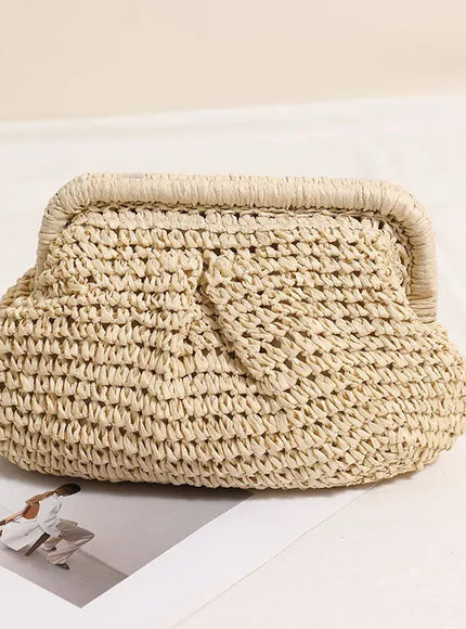 KissICON Beach Vacation Straw Metal Chain Crossbody –