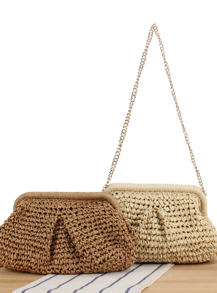 KissICON Beach Vacation Straw Metal Chain Crossbody –