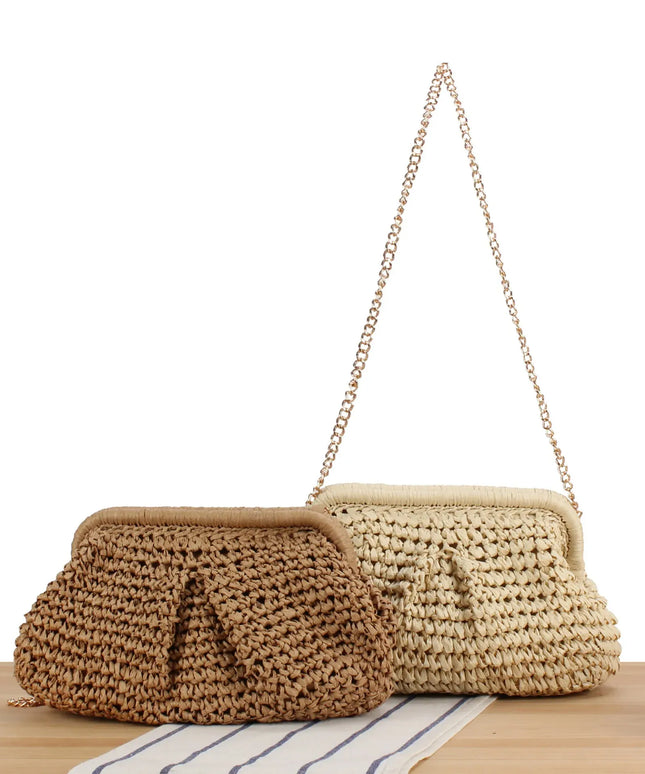 KissICON Beach Vacation Straw Metal Chain Crossbody –