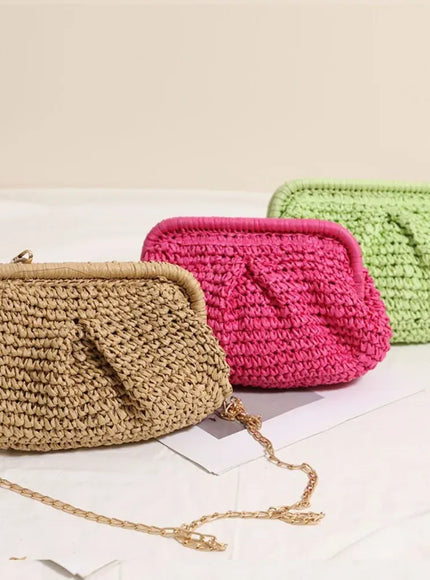 KissICON Beach Vacation Straw Metal Chain Crossbody –