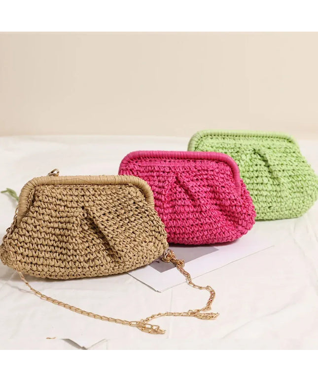 KissICON Beach Vacation Straw Metal Chain Crossbody –
