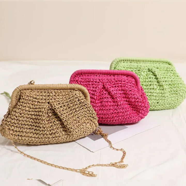 Beach Vacation Straw Metal Chain Crossbody –