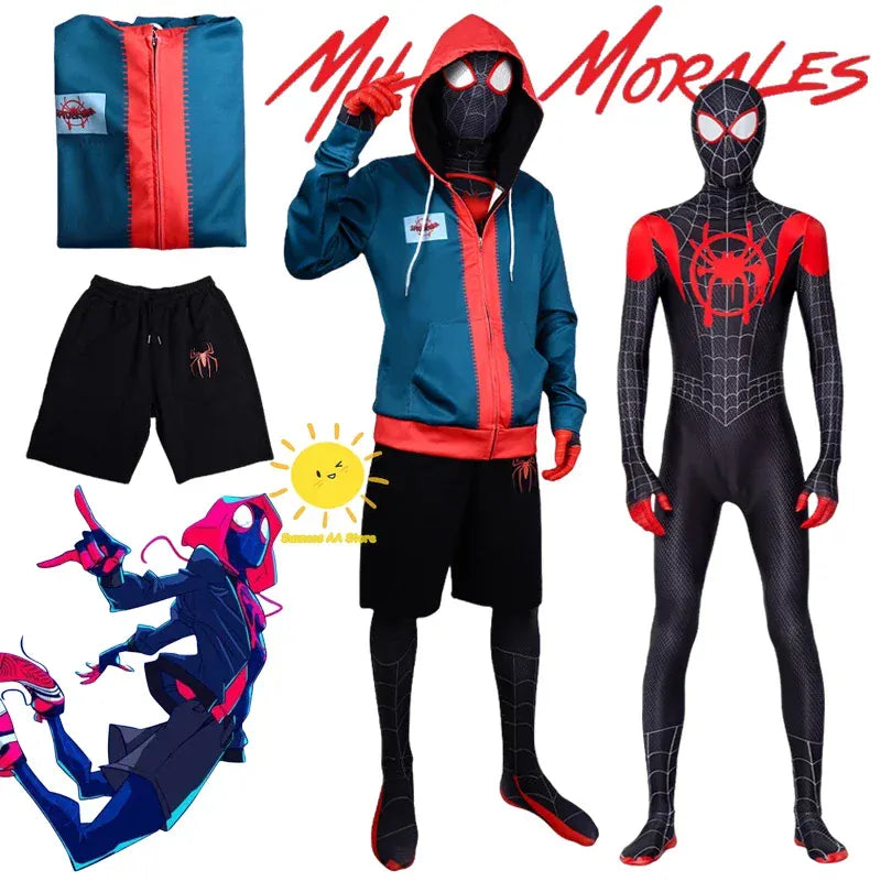 KissICON BEAST KINGDOM Spider Miles Morales Cosplay Halloween Jacket Bodysuit Mask Party Costume Suits Spider Miles Fantasy for Unisex