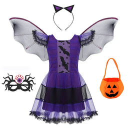 KissICON Beige / 150cm Halloween Costume for Kids Halloween Fantasy Vampire Costume Girls Long Tutu Dress Kids Carnival Outfit Gothic Feather Clothes