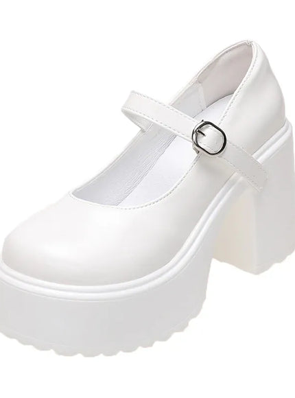 Dropshipman Beige / 35 Chunky Platform High Heels Pumps Women 2023 Autumn Pu Leather Ankle Buckle Mary Jane Shoes Woman Thick Heeled White Lolita Shoes