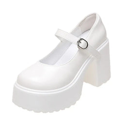Dropshipman Beige / 35 Chunky Platform High Heels Pumps Women 2023 Autumn Pu Leather Ankle Buckle Mary Jane Shoes Woman Thick Heeled White Lolita Shoes