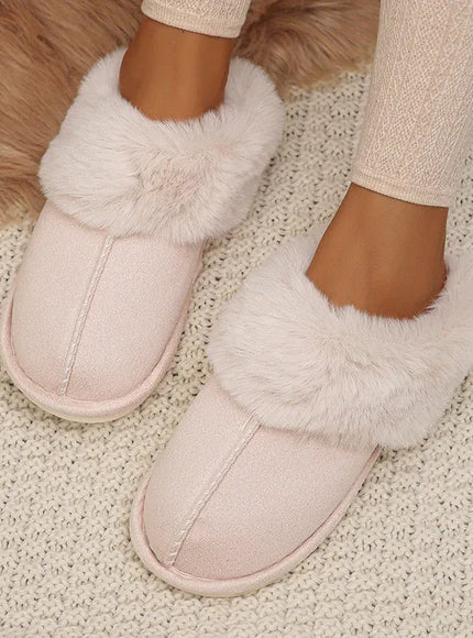 KissICON Beige / 36-37(fit 34-35) Closed Toe Warm Cotton Slippers Women Faux Fur