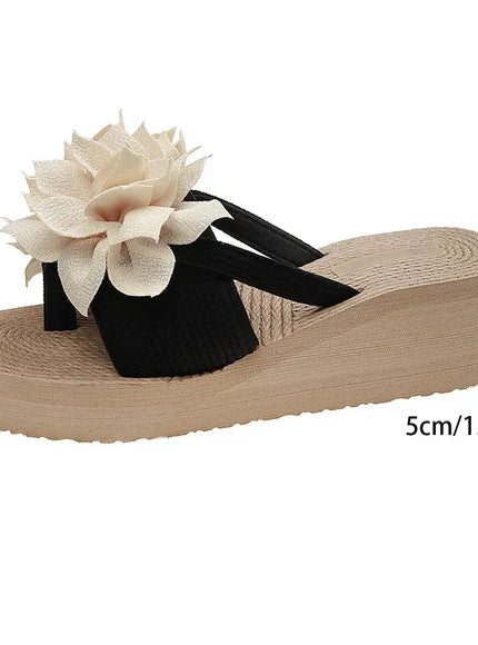 KissICON Beige / 36 Flower Decor Wedges Sandals for Women Plus Size