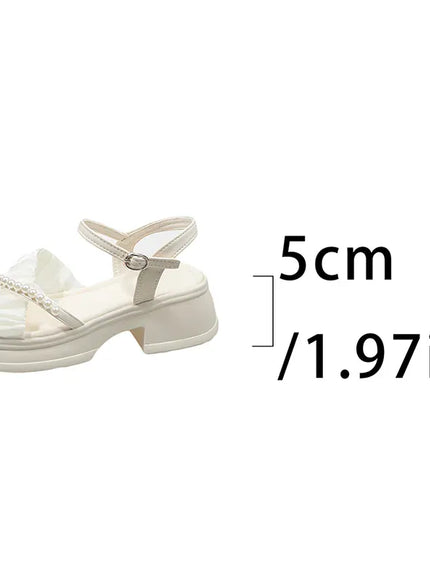 KissICON Beige / 37 Cross Band Thick Sole Sandals for Women Pearl
