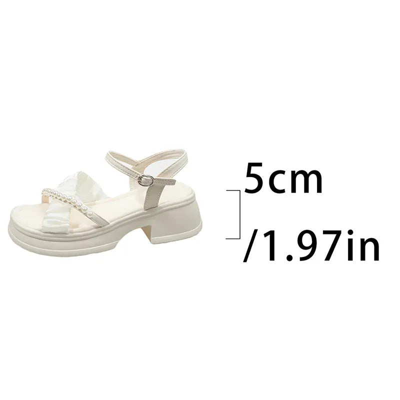 KissICON Beige / 37 Cross Band Thick Sole Sandals for Women Pearl