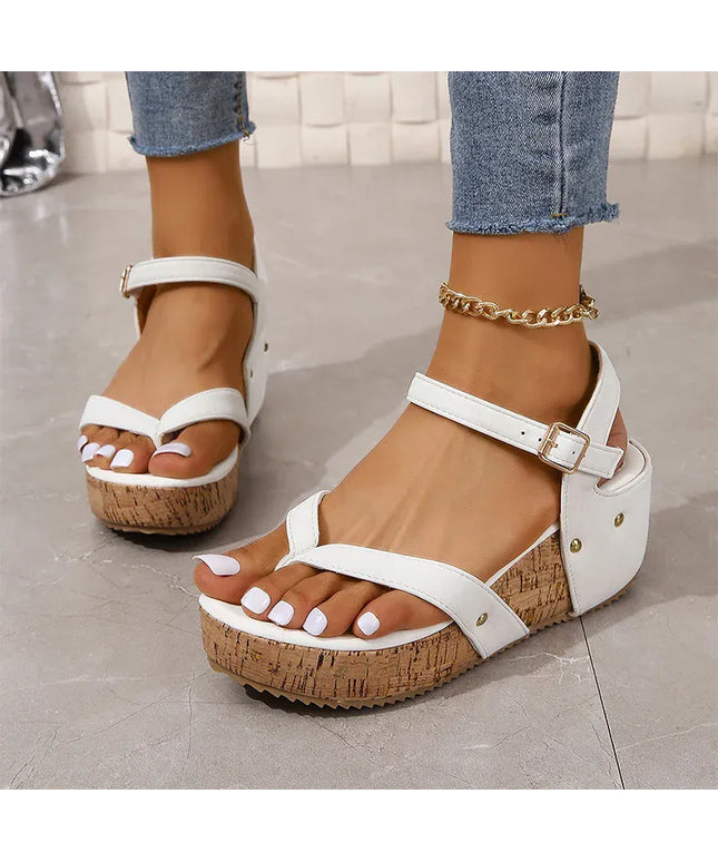 KissICON Beige / 38 Fashion Rivet Decor Wedges Sandals for Women Plus