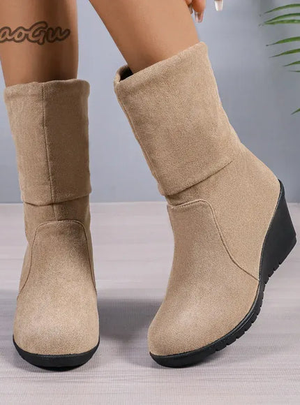 KissICON Beige / 38 Women's Round Toe Short Boots Autumn Winter New