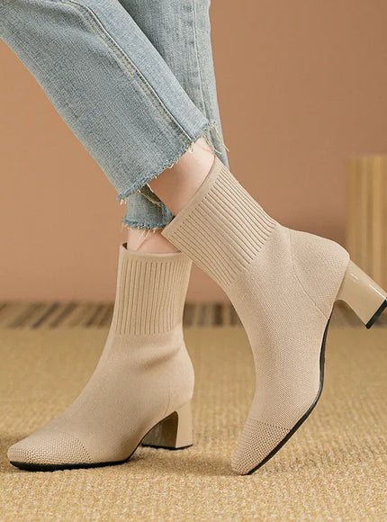 KissICON Beige / 39 / CHINA Women's Boots 2025 New Fashion Pointed Soft Knitted
