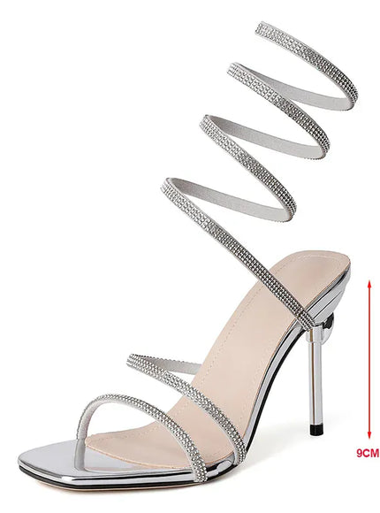 KissICON Beige / 39 Shiny Crystal Super High Heels Sandals for Women