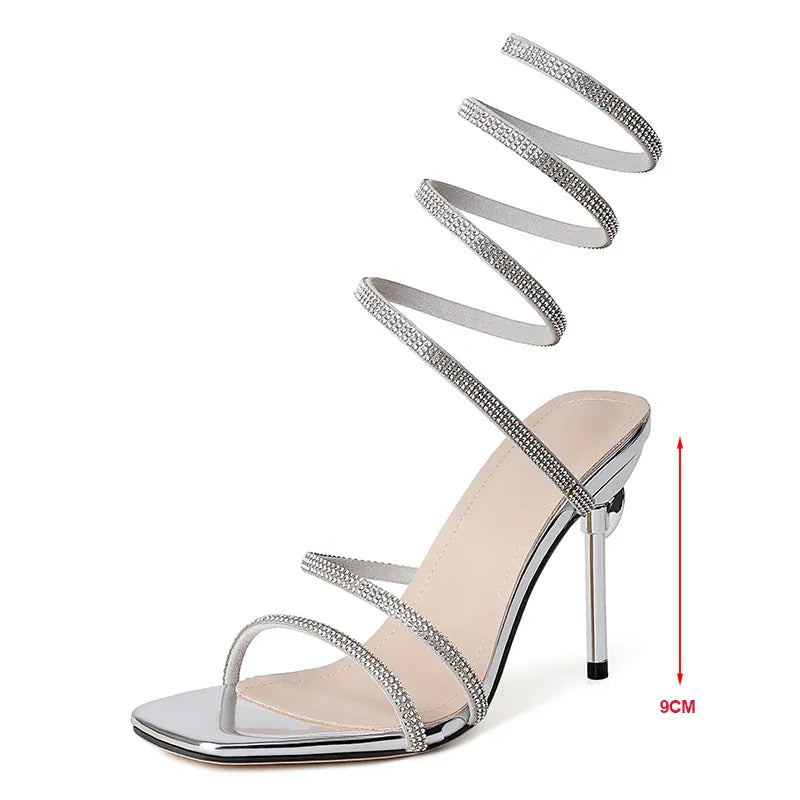 KissICON Beige / 39 Shiny Crystal Super High Heels Sandals for Women