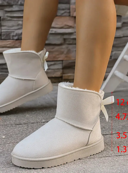 KissICON Beige / 40 Bowtie Decor Comfort Non Slip Snow Boots Thick