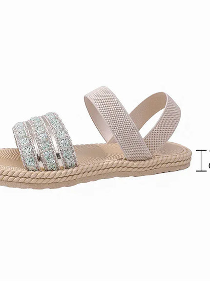 KissICON Beige / 41 Flock Decor Flat Sandals for Women Plus Size