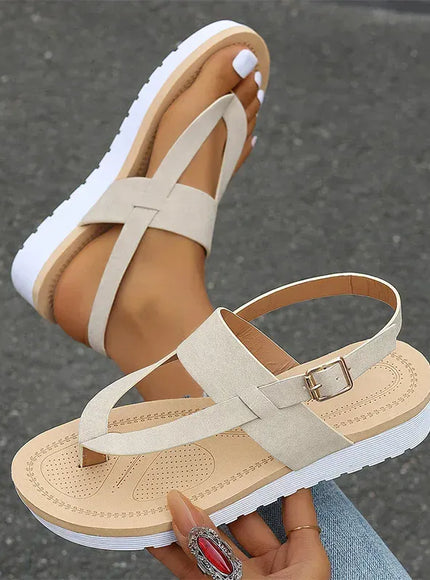 KissICON Beige / 41 Plus Size Ankle Strap Flat Sandals for Women