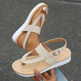KissICON Beige / 41 Plus Size Ankle Strap Flat Sandals for Women
