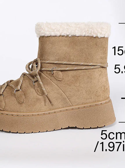KissICON Beige / 42 Korean Thick Bottom Women's Snow Boots Lace Up