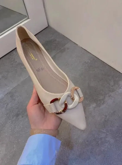 KissICON Beige / 44 Square Toe Flat Shoes for Women Spring Autumn