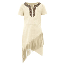 KissICON Beige / 8 Halloween Indian Princess Costumes Big Girls Pocahontas Huntress Costume Purim Party Mardi Gras Fancy Dress Up Savage Forest