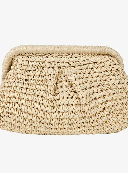 KissICON Beige Beach Vacation Straw Metal Chain Crossbody –