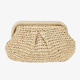 KissICON Beige Beach Vacation Straw Metal Chain Crossbody –