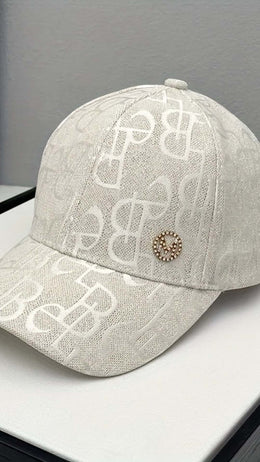 jkthpu-45 Beige Color Chic Monogram Fedora Baseball Cap Lightweight Adjustable Stylish
