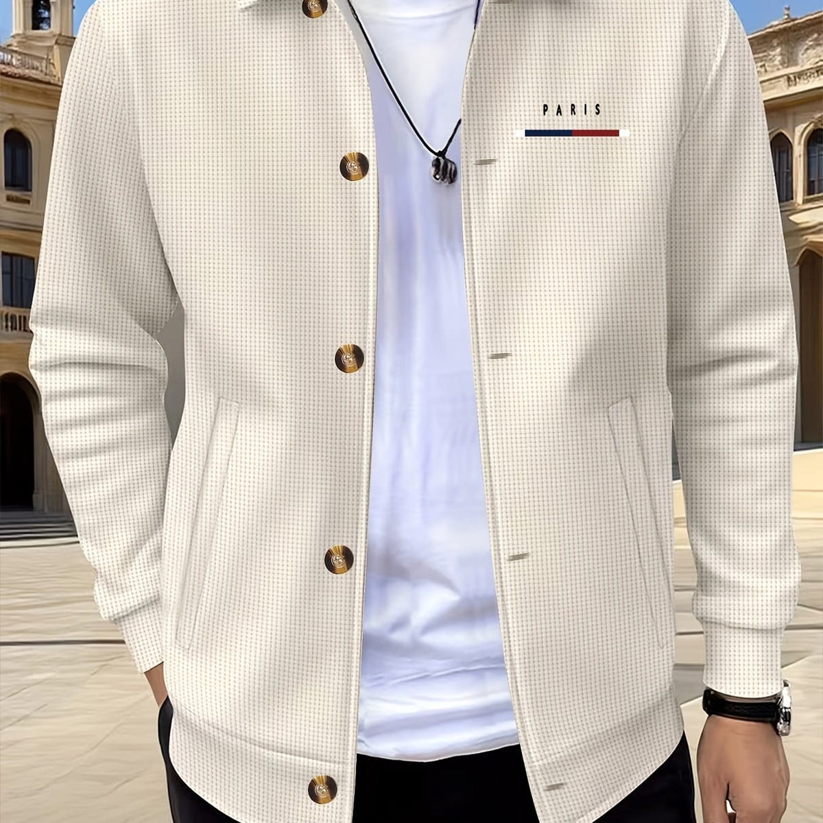 KissICON Beige Color / UK 38 Luxury Waffle Knit Lapel Jacket Smart Casual Menswear
