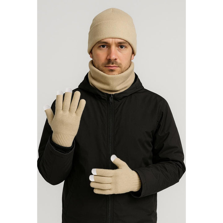 Cozy Knit Beanie Gloves  Neck Warmer Set