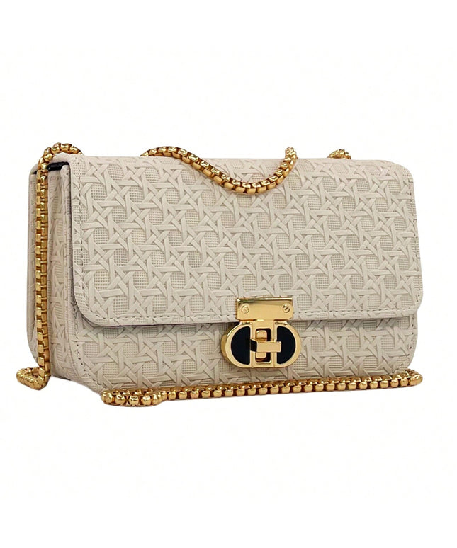 KissICON Beige Fashionable Lightweight Mini Golden Chain Shoulder Clutch