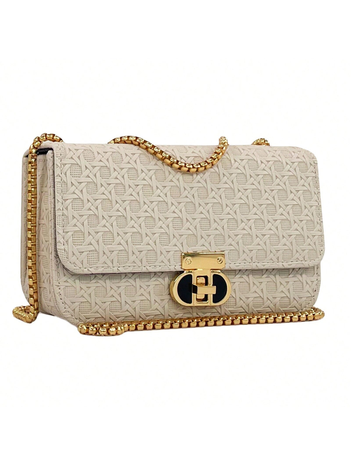 KissICON Beige Fashionable Lightweight Mini Golden Chain Shoulder Clutch
