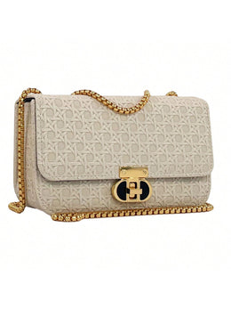 KissICON Beige Fashionable Lightweight Mini Golden Chain Shoulder Clutch