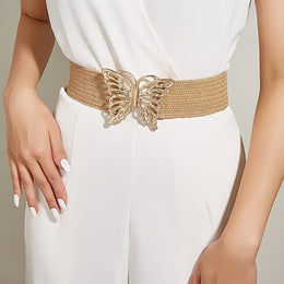 jkthpu-45 Beige gold buckle / M Elegant Adjustable Elastic Waist Belt Chic Fashion Accessory