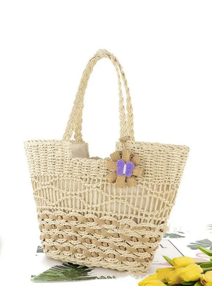 KissICON Beige Hand-woven Straw Shoulder Large-capacity Tote