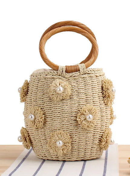 KissICON Beige Handbag – Woven Beach Holiday