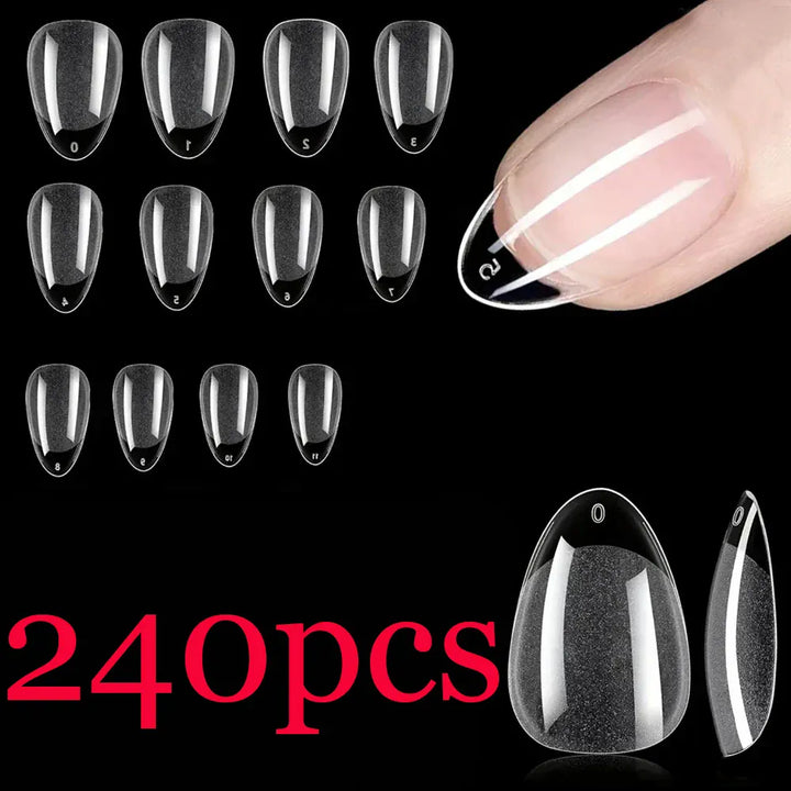 KissIcon Short Almond Nail Tips Clear Gel Press