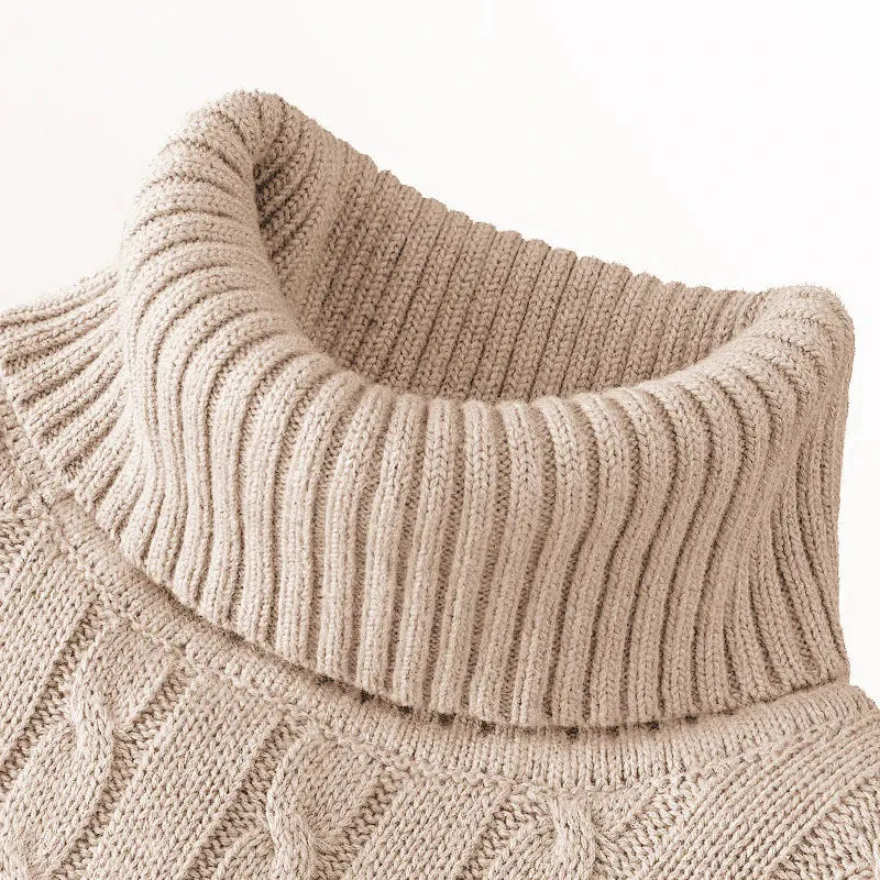 KissICON Beige / L / China Mainland Mens Slim Fit Turtleneck Heavyweight Knit Pullover Sweater
