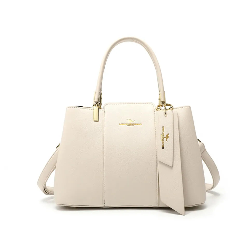 Dropshipman Beige Luxury Handbag Fashion Print Large Capacity Soft Leather Women Shoulder Crossbody Bag Leisure Designer Ladies Purses and Handbag