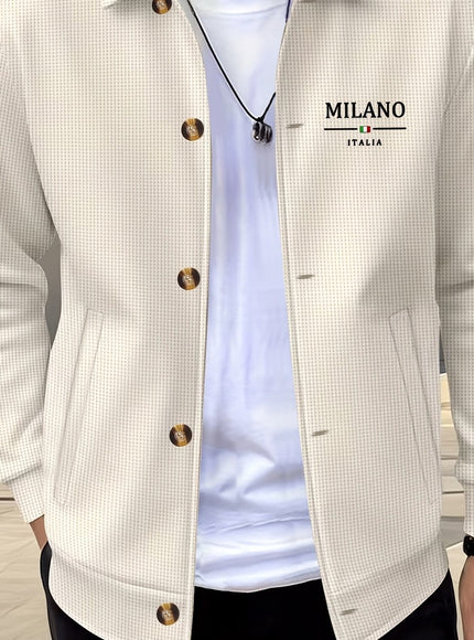 KissICON Beige Milan / UK 36 Luxury Waffle Knit Lapel Jacket Smart Casual Menswear