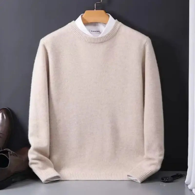 KissICON Beige O / L 2025 Korean Casual Loose Cashmere ONeck Knit Sweater