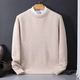 KissICON Beige O / L 2025 Korean Casual Loose Cashmere ONeck Knit Sweater