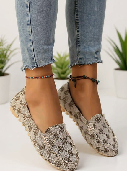 KissICON Beige Patterned Slip-On Comfort Loafers