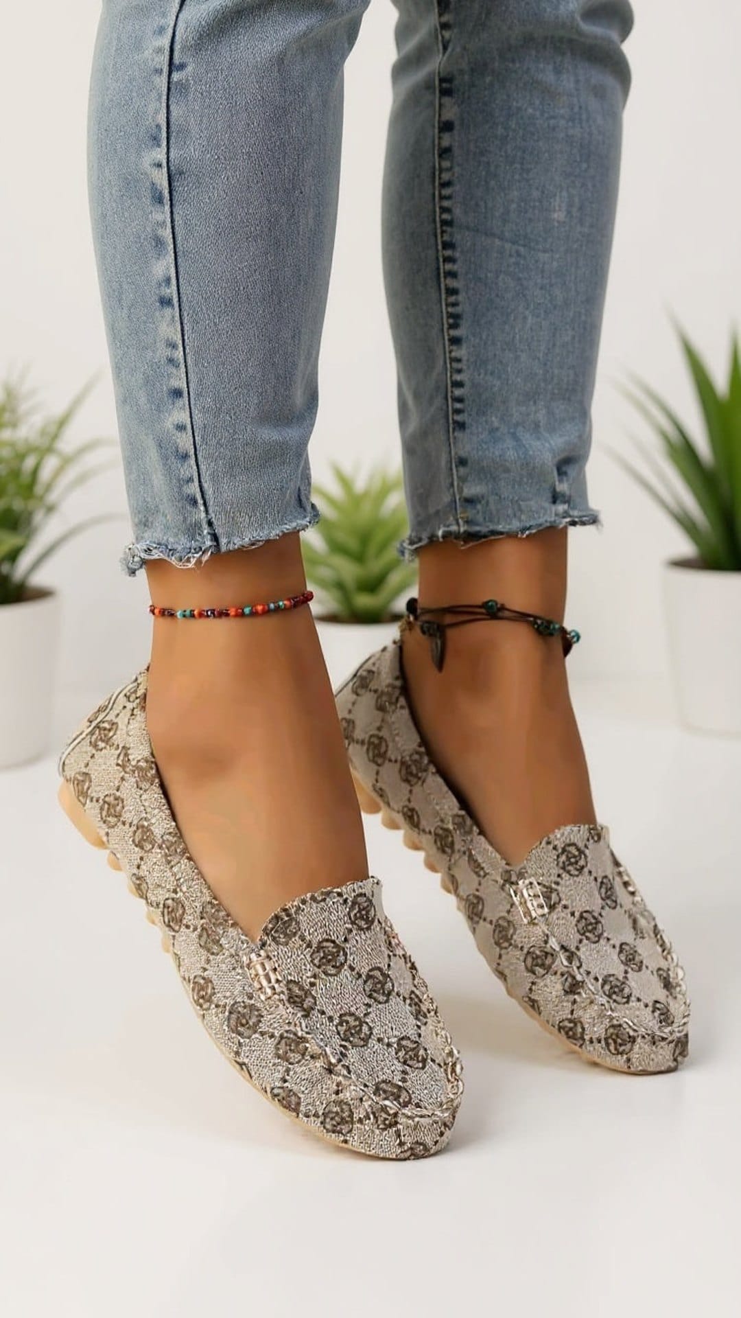 KissICON Beige Patterned Slip-On Comfort Loafers